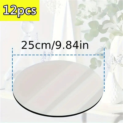 Mirror Centerpieces, Round Tray, 12 Pk, 10", Glass, for Wedding Table, Party Decor, Reception, Vanity, Craft, Candle Plate Set
