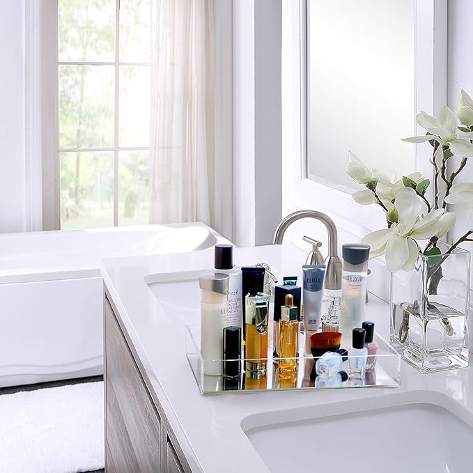 Vanity Tray, Multifunctional Decorative Tray with Smooth Mirror Decor