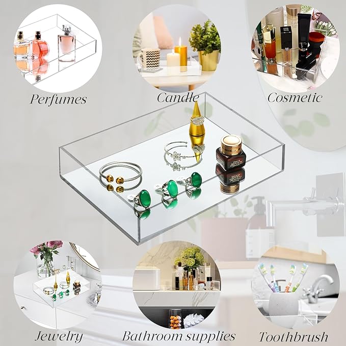 Vanity Tray, Multifunctional Decorative Tray with Smooth Mirror Decor