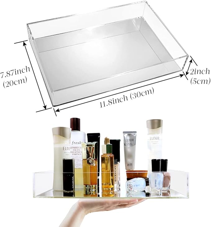 Vanity Tray, Multifunctional Decorative Tray with Smooth Mirror Decor