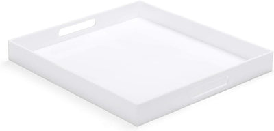 White Acrylic Ottoman Tray with Cutout Handles Serving Tray Organizer