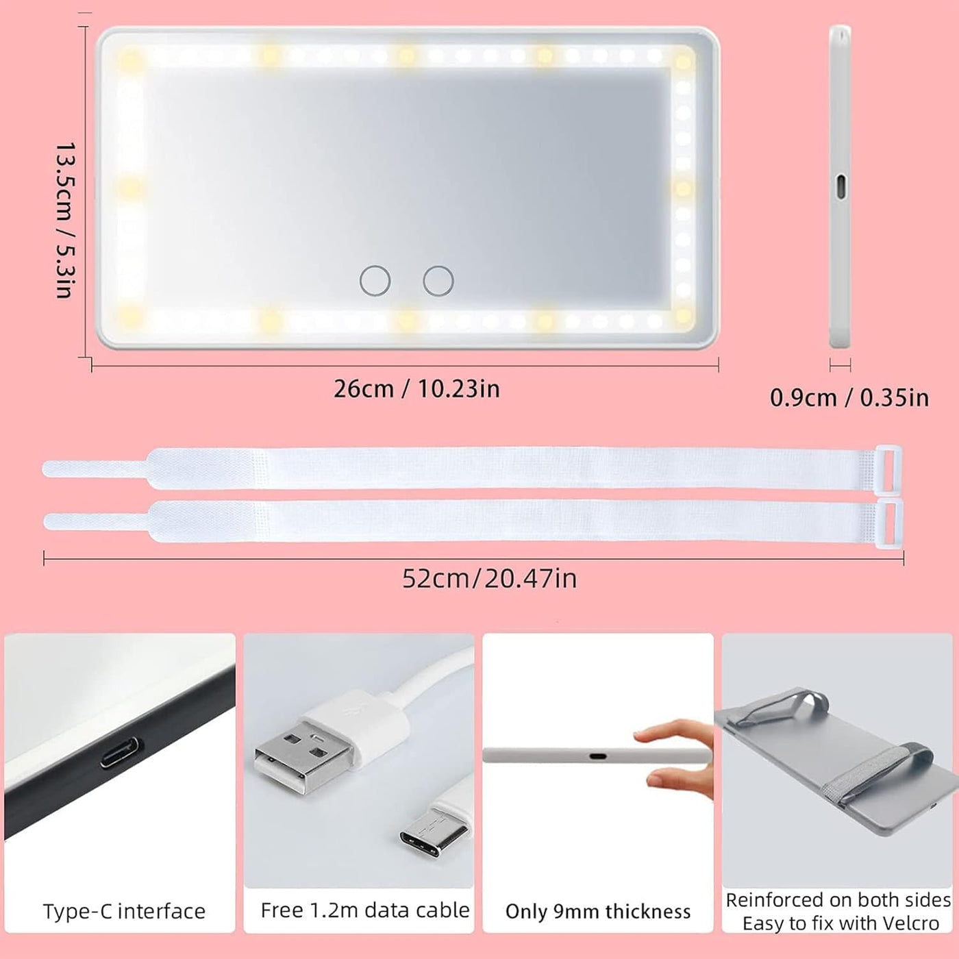 Car Visor Vanity Mirror, White