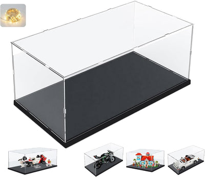 Clear Acrylic Display Case for Lego 10330 43268 76450 42170 10295 10353 Collectibles, Transparent Box Dustproof Protection with Wood-Plastic Base