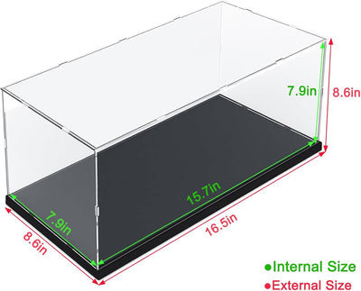 Clear Acrylic Display Case for Lego 10330 43268 76450 42170 10295 10353 Collectibles, Transparent Box Dustproof Protection with Wood-Plastic Base