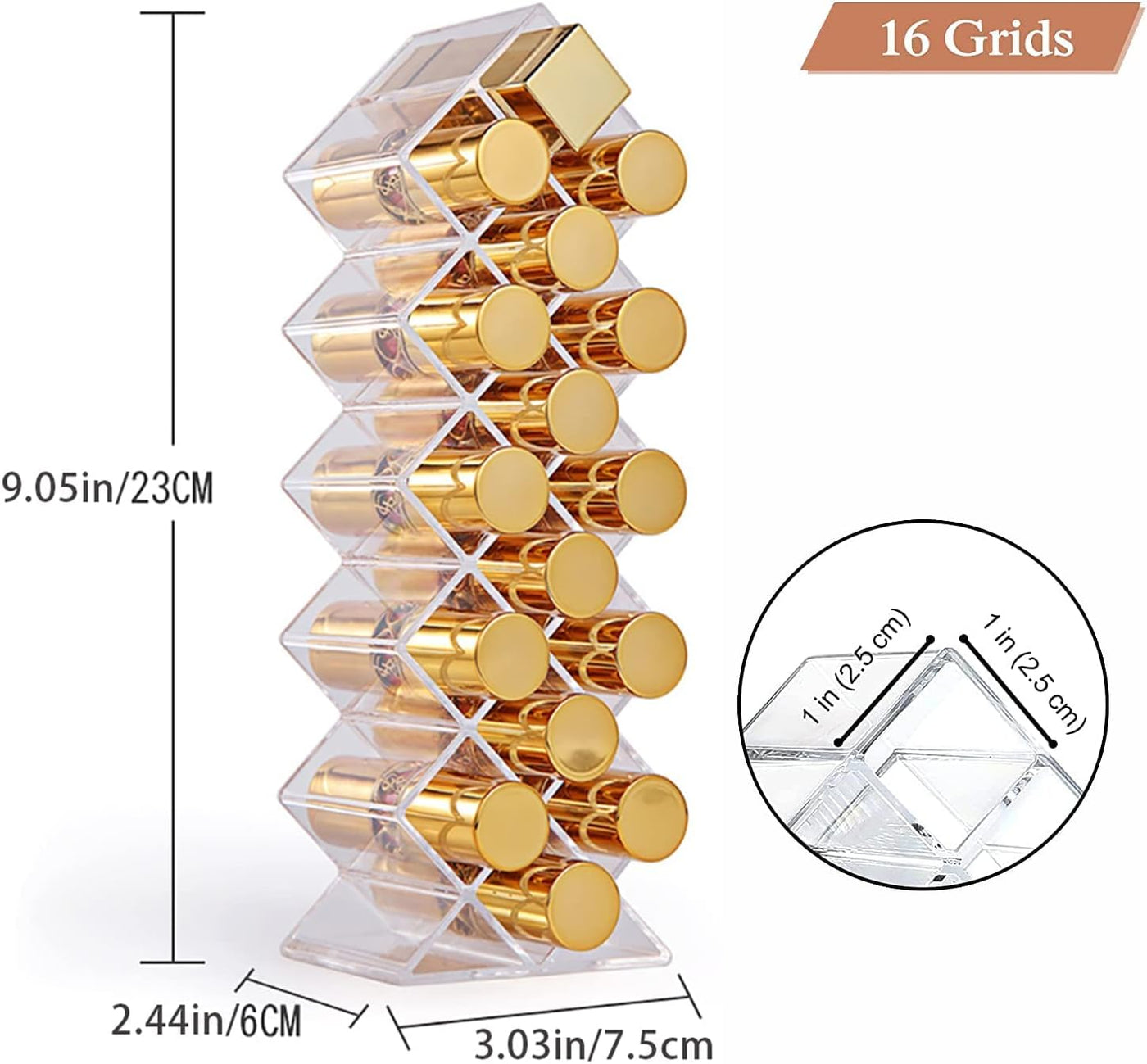 Lipstick Holder Organizer, 16 Spaces Acrylic Stackable Fish Shape Lipstick Tower (1 Pack)