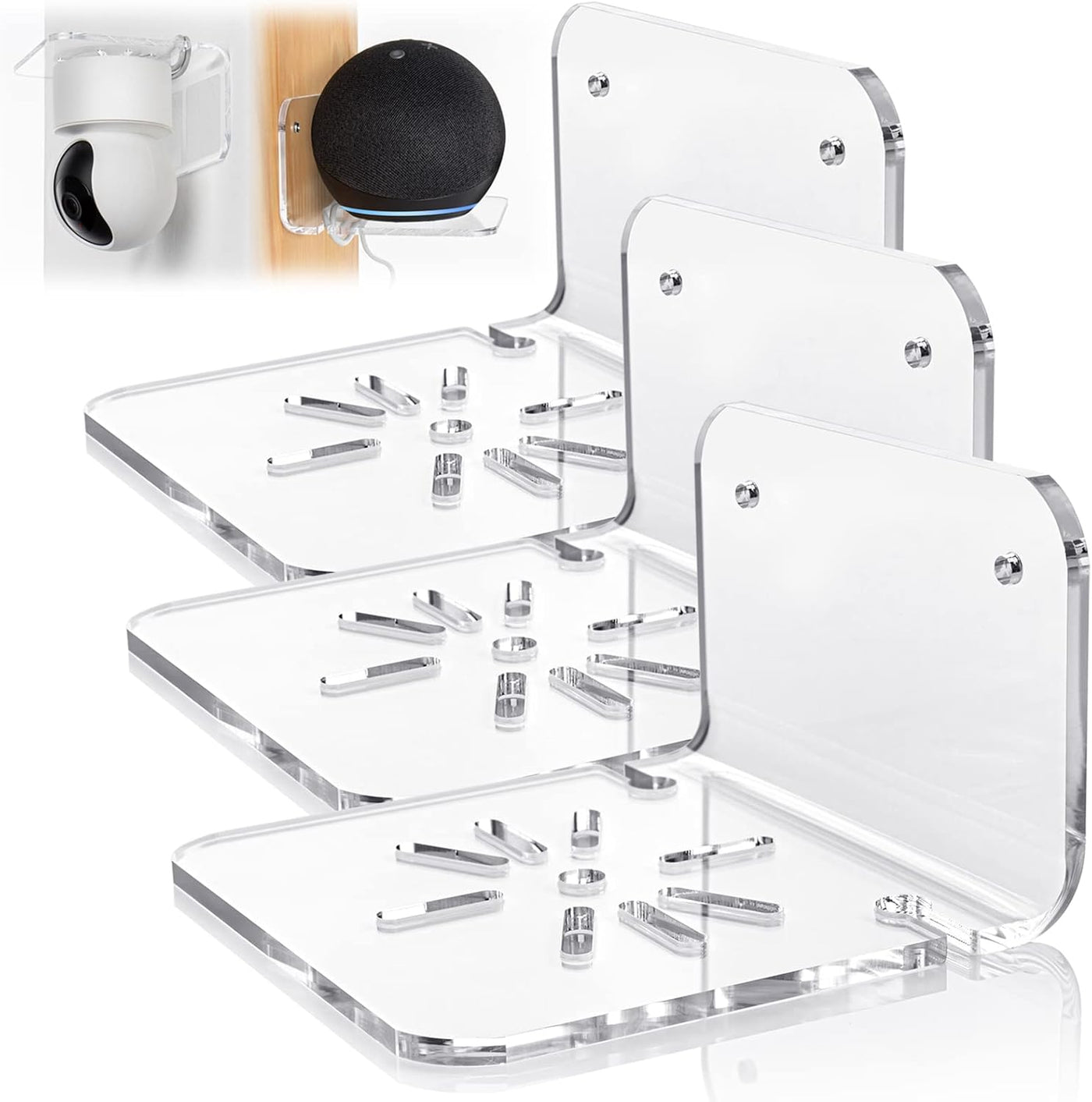 Clear Acrylic Small Wall Shelf Set of 3, 4'' Universal Adhesive Shelf