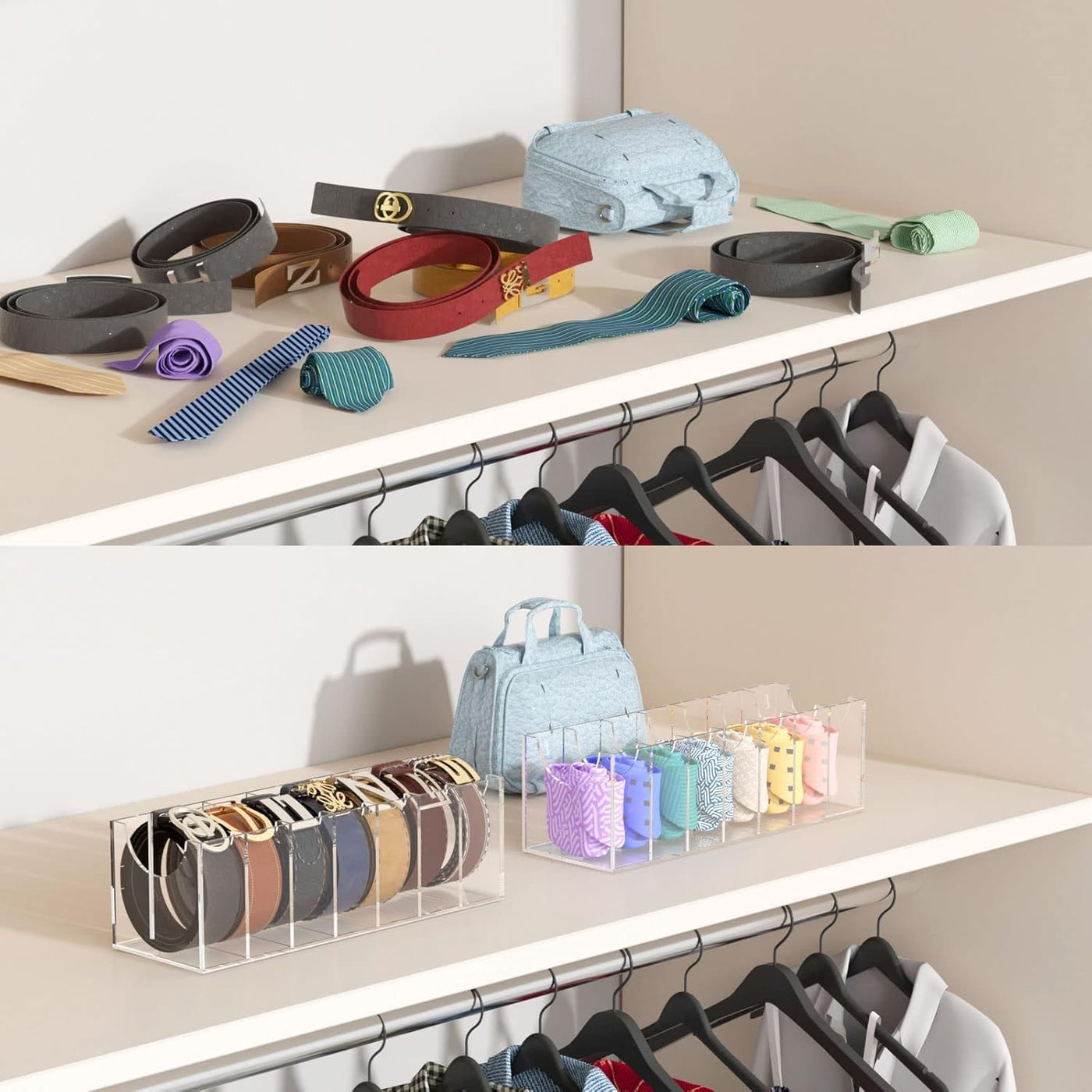Belt Organizer Acrylic 7 Compartments Belt Container Storage Holder