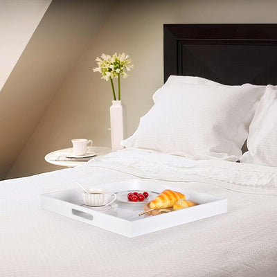 White Acrylic Ottoman Tray with Cutout Handles Serving Tray Organizer