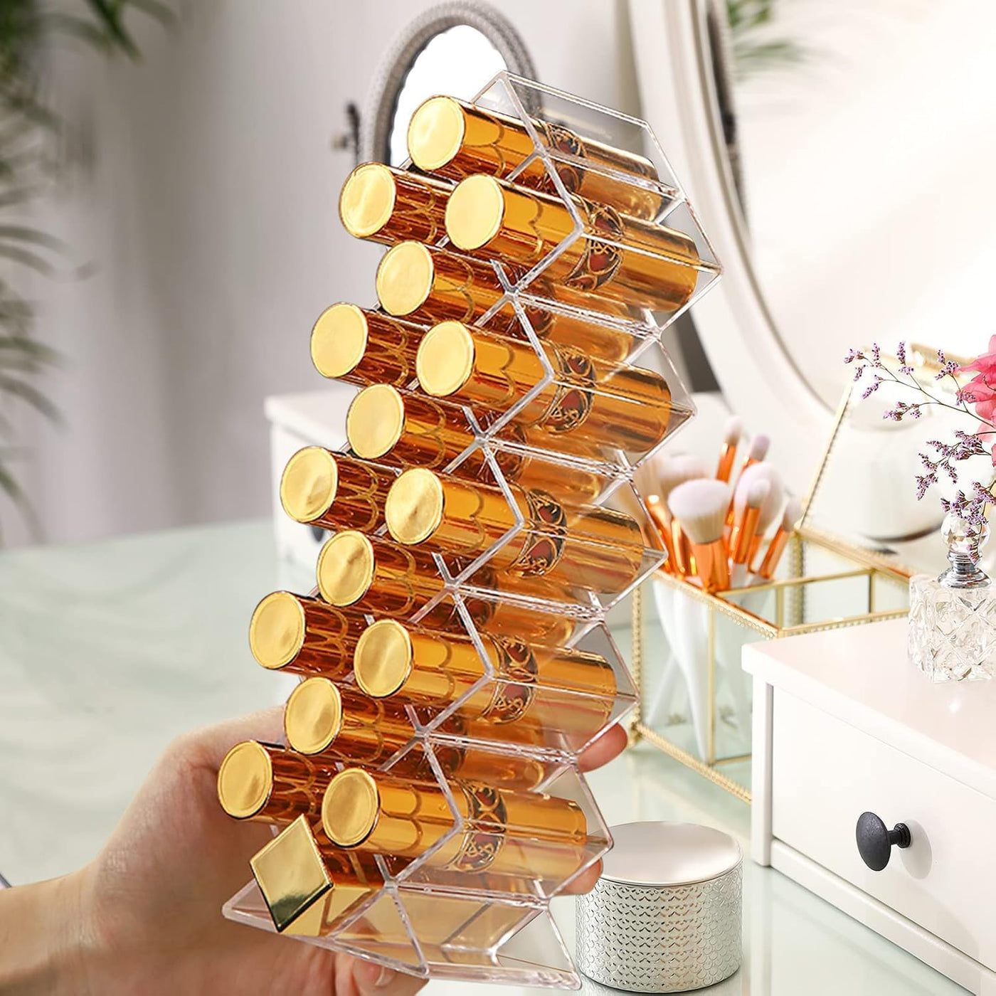 Lipstick Holder Organizer, 16 Spaces Acrylic Stackable Fish Shape Lipstick Tower (1 Pack)