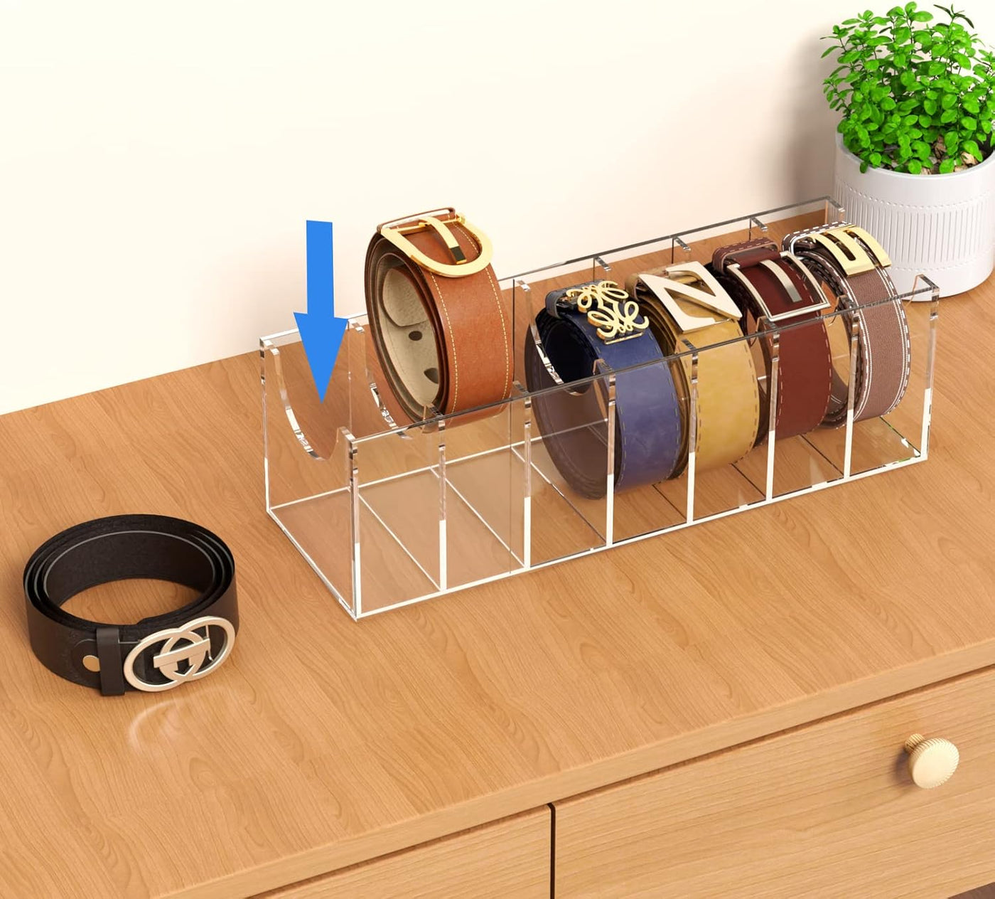 Belt Organizer Acrylic 7 Compartments Belt Container Storage Holder