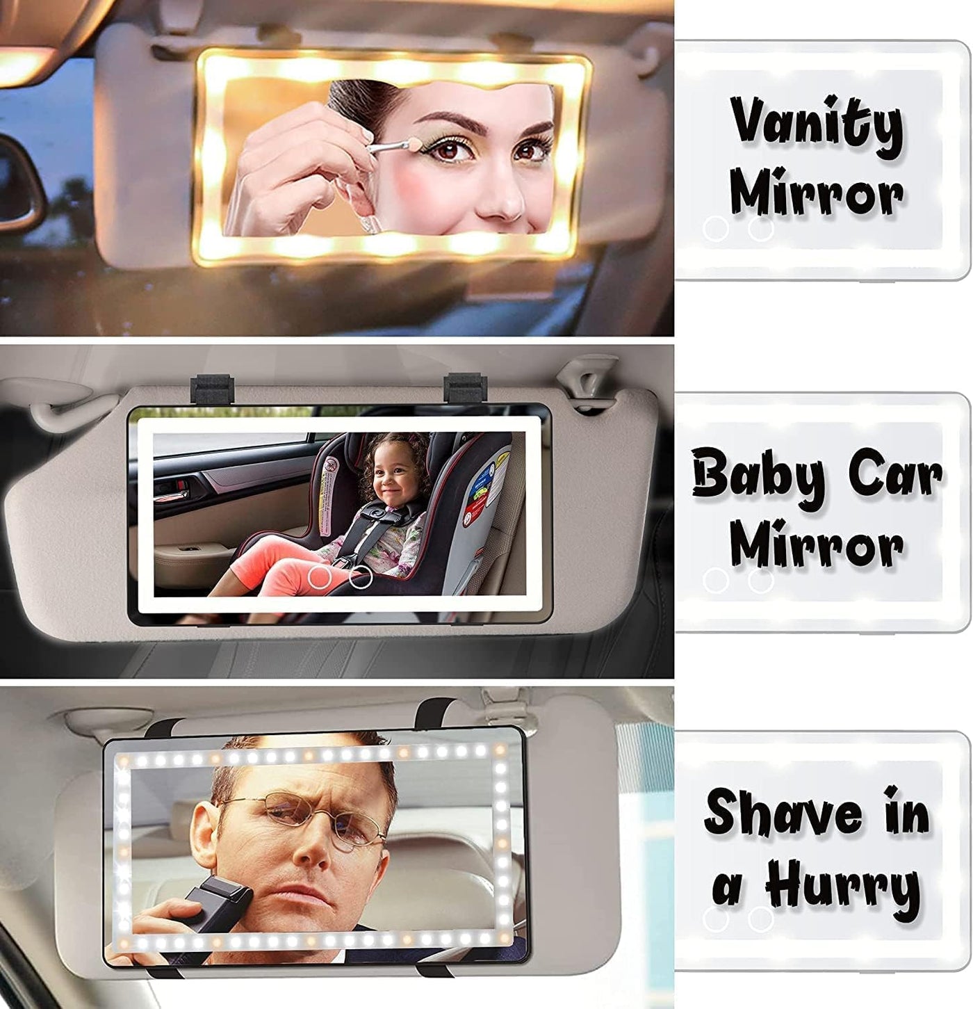 Car Visor Vanity Mirror, White