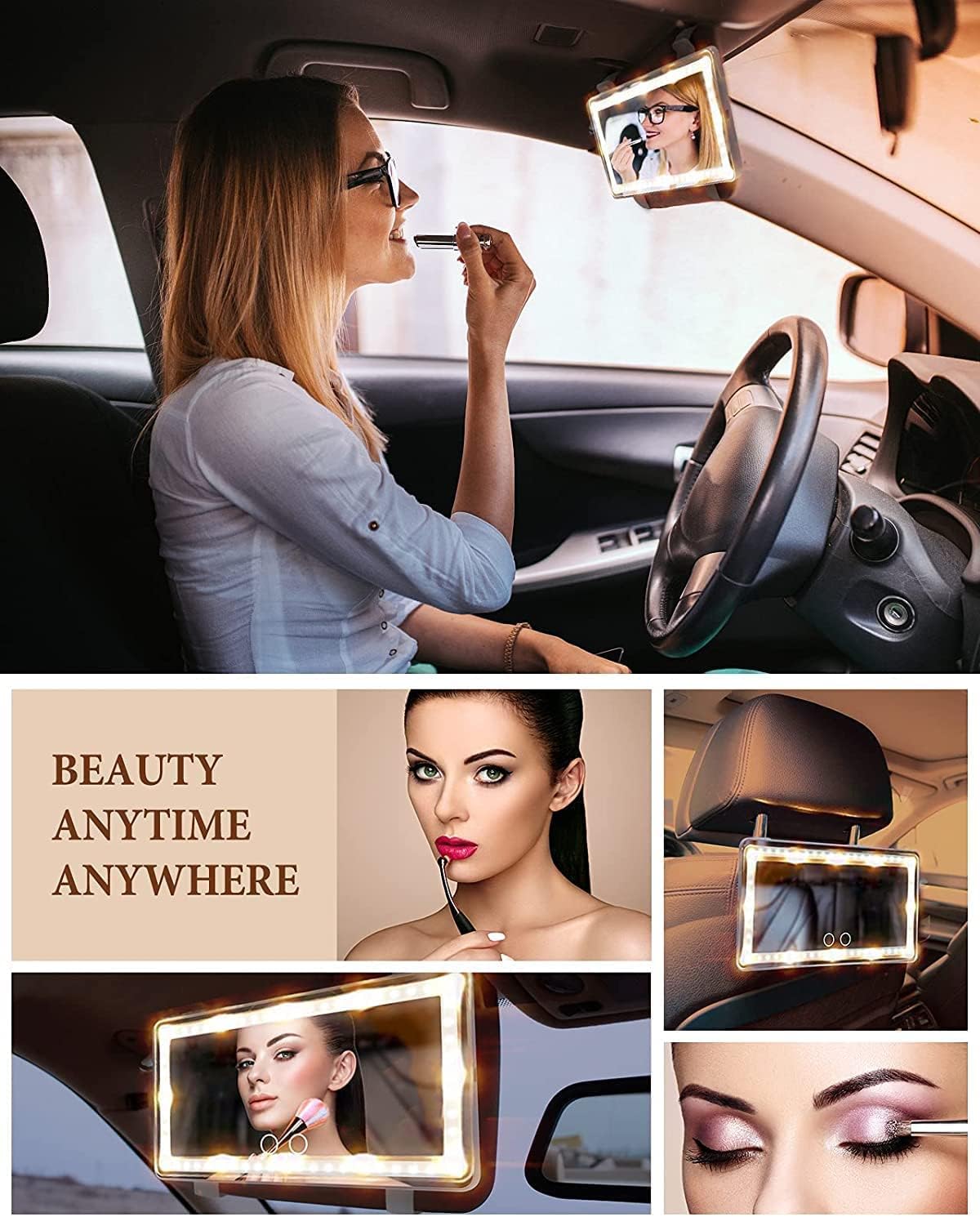 Car Visor Vanity Mirror, White