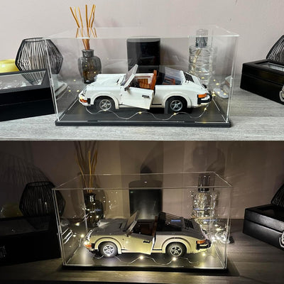 Clear Acrylic Display Case for Lego 10330 43268 76450 42170 10295 10353 Collectibles, Transparent Box Dustproof Protection with Wood-Plastic Base