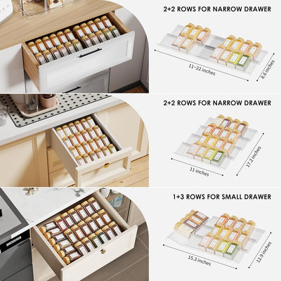 11" Spice Drawer Organizer, 4 Tier Clear Acrylic Seasoning Jars Drawer Insert