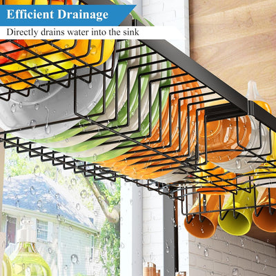Over The Sink Dish Drying Rack | Stainless Steel Kitchen Storage Counter Organizer, Black