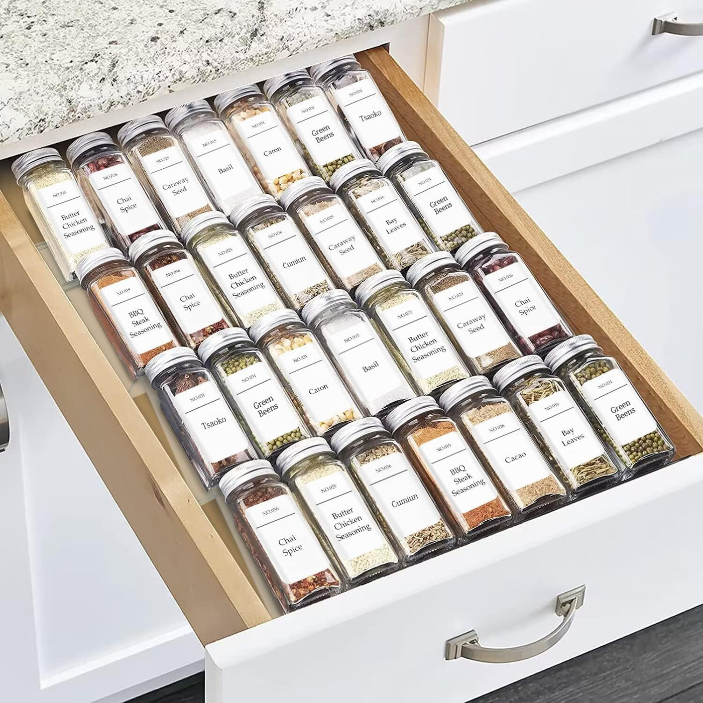 11" Spice Drawer Organizer, 4 Tier Clear Acrylic Seasoning Jars Drawer Insert