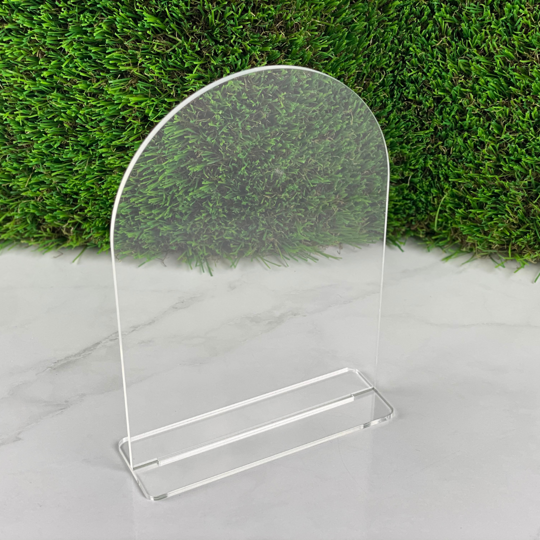 Clear Acrylic Arch Table Sign with Stand