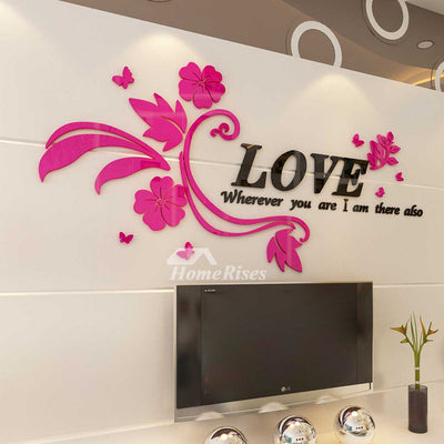 Flower Wall Decals Letter Pink/Purple Acrylic Living Room Decorative