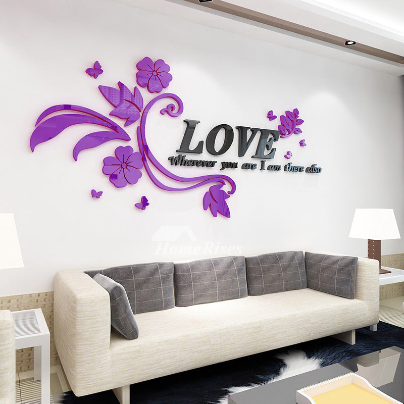 Flower Wall Decals Letter Pink/Purple Acrylic Living Room Decorative