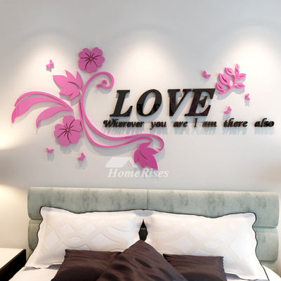 Flower Wall Decals Letter Pink/Purple Acrylic Living Room Decorative