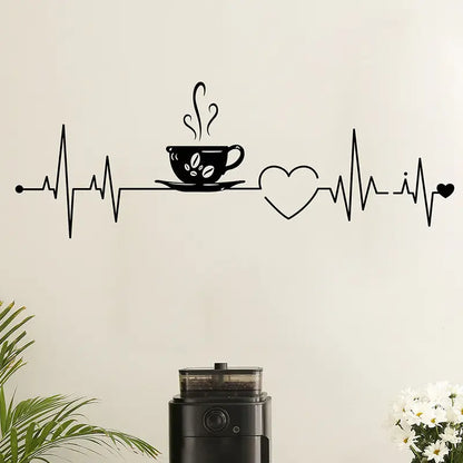 Coffee Cup With Heart ECG Signal - Beautiful Kitchen Wall Decal - Best For Home & Restaurant