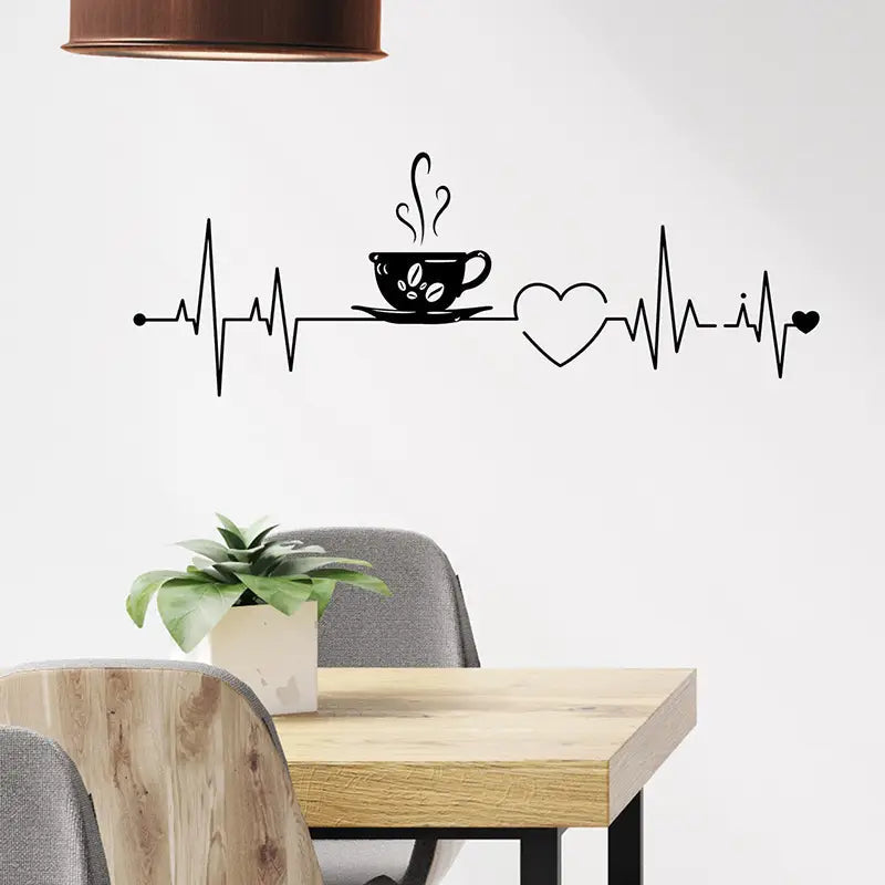 Coffee Cup With Heart ECG Signal - Beautiful Kitchen Wall Decal - Best For Home & Restaurant