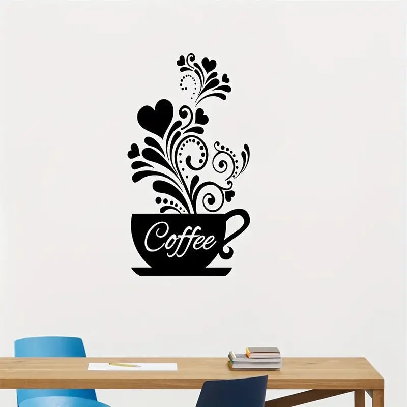 Coffee Cup With Beautiful Hearts - Kitchen Wall Decal - Best For Gifting