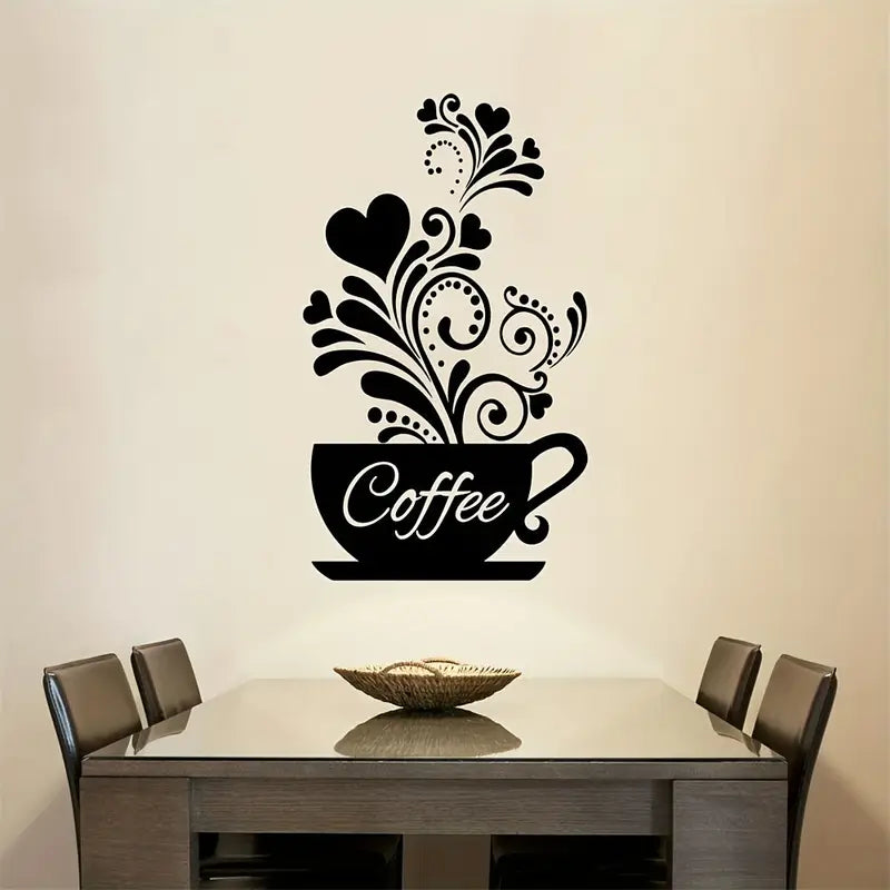 Coffee Cup With Beautiful Hearts - Kitchen Wall Decal - Best For Gifting