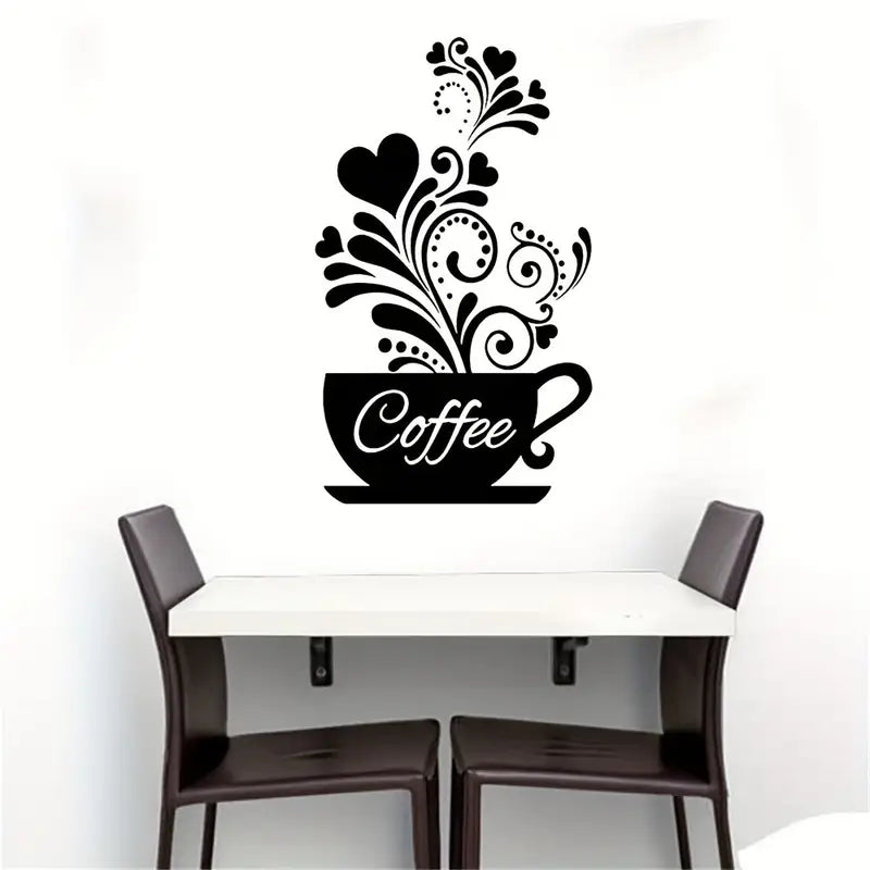 Coffee Cup With Beautiful Hearts - Kitchen Wall Decal - Best For Gifting