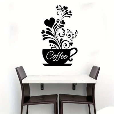 Coffee Cup With Beautiful Hearts - Kitchen Wall Decal - Best For Gifting