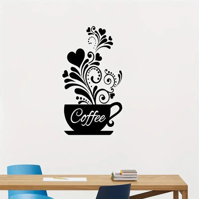 Coffee Cup With Beautiful Hearts - Kitchen Wall Decal - Best For Gifting
