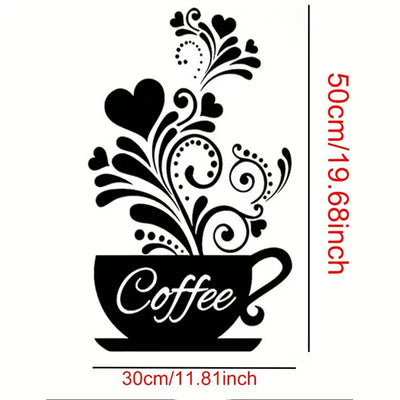 Coffee Cup With Beautiful Hearts - Kitchen Wall Decal - Best For Gifting
