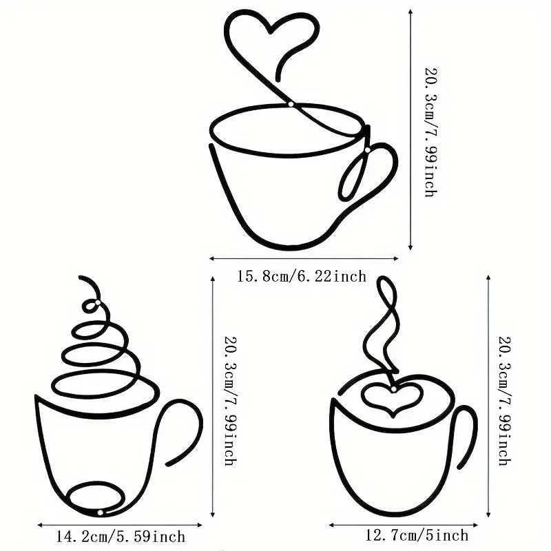 Coffee Cups With Heart - Beautiful Kitchen Wall Decal - Best For Gifting