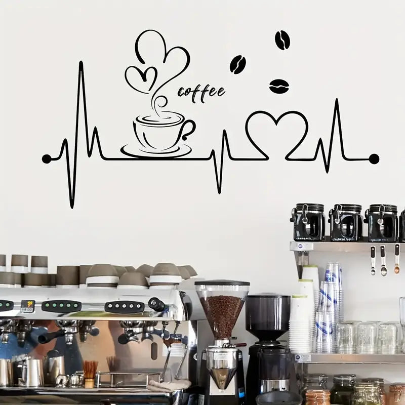 Coffee, Heart & Love ECG Signal Art - Beautiful Kitchen Wall Decal - Best For Home & Restaurant