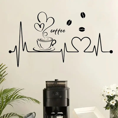 Coffee, Heart & Love ECG Signal Art - Beautiful Kitchen Wall Decal - Best For Home & Restaurant