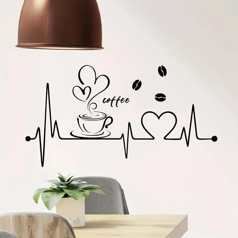 Coffee, Heart & Love ECG Signal Art - Beautiful Kitchen Wall Decal - Best For Home & Restaurant