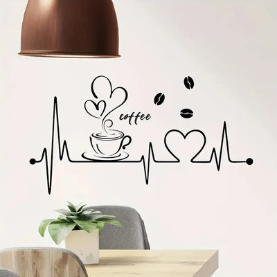 Coffee, Heart & Love ECG Signal Art - Beautiful Kitchen Wall Decal - Best For Home & Restaurant