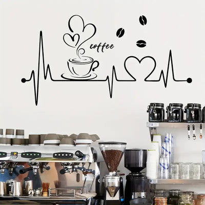 Coffee, Heart & Love ECG Signal Art - Beautiful Kitchen Wall Decal - Best For Home & Restaurant