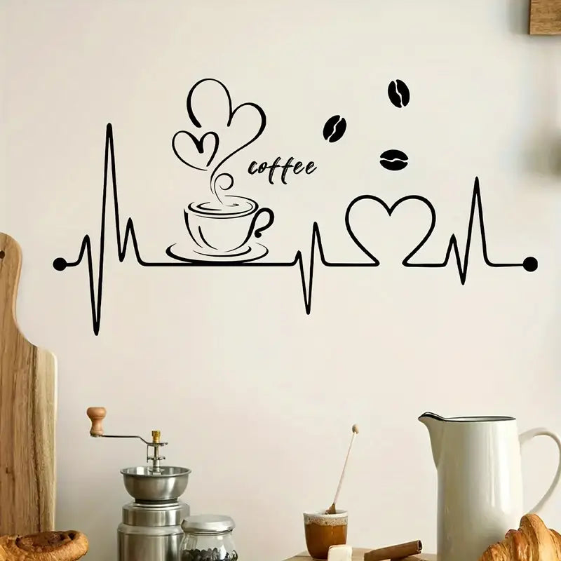 Coffee, Heart & Love ECG Signal Art - Beautiful Kitchen Wall Decal - Best For Home & Restaurant