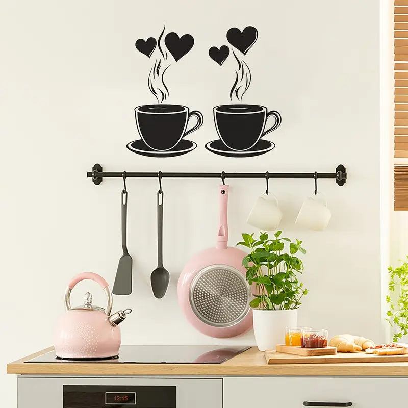 Coffee With Hearts & Love - Beautiful Kitchen Wall Decal - Best For Home & Restaurant