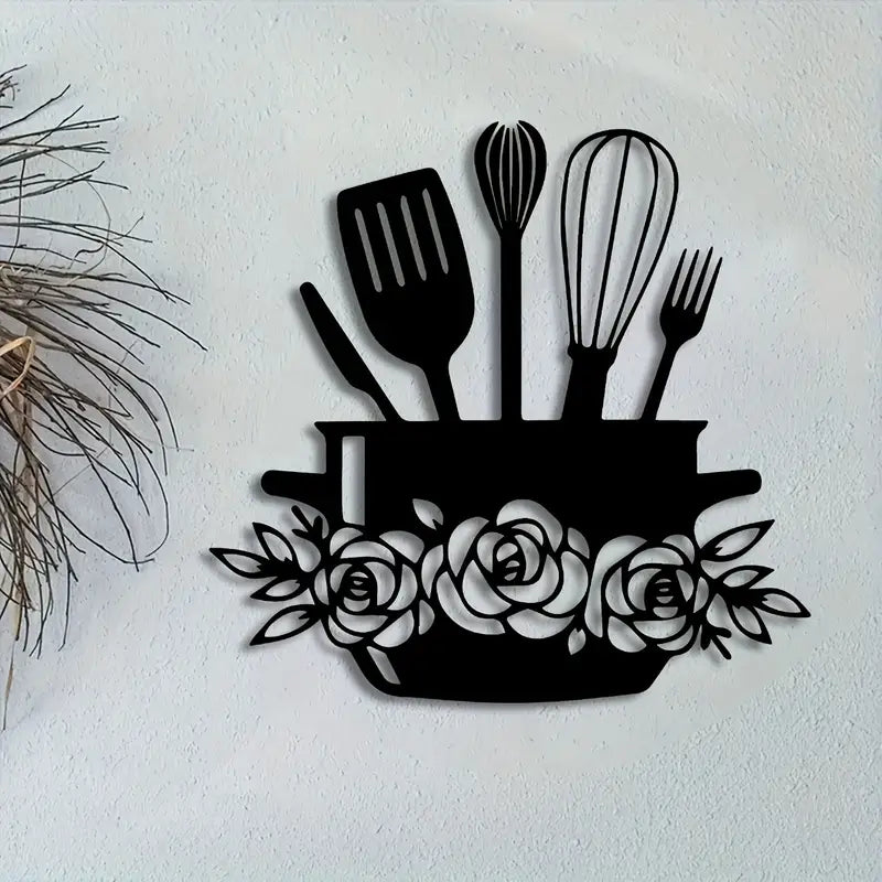 "Eating" Sign with Cooking Utensils & Floral Accents - Kitchen & Dinning Wall Decor