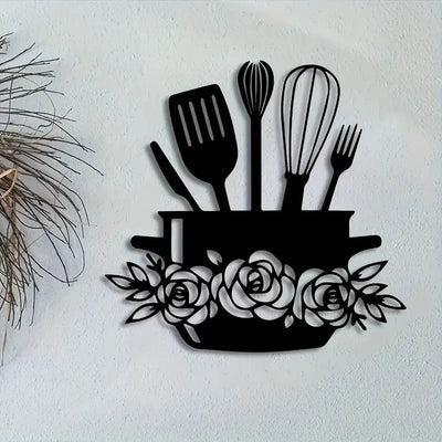 "Eating" Sign with Cooking Utensils & Floral Accents - Kitchen & Dinning Wall Decor