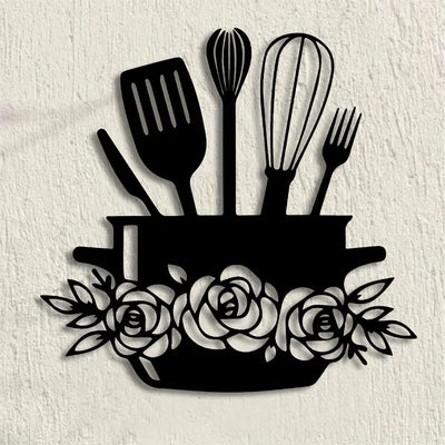 "Eating" Sign with Cooking Utensils & Floral Accents - Kitchen & Dinning Wall Decor