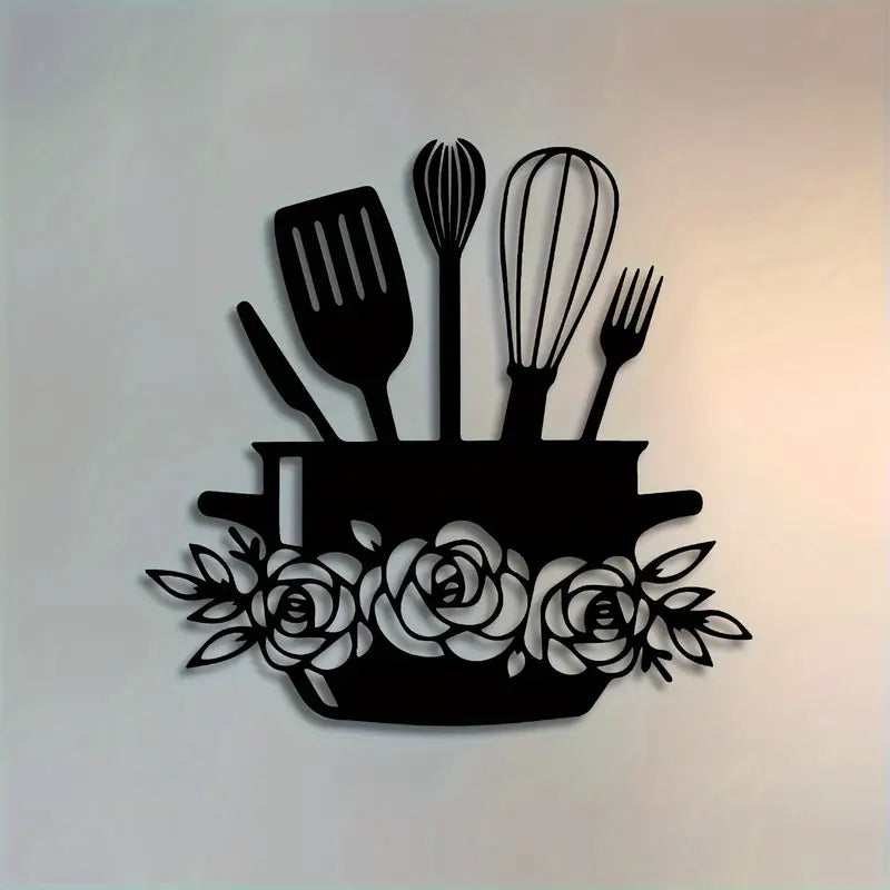 "Eating" Sign with Cooking Utensils & Floral Accents - Kitchen & Dinning Wall Decor