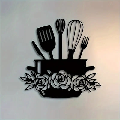 "Eating" Sign with Cooking Utensils & Floral Accents - Kitchen & Dinning Wall Decor