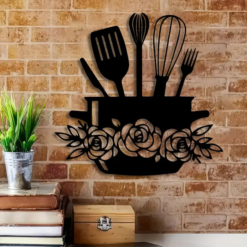 "Eating" Sign with Cooking Utensils & Floral Accents - Kitchen & Dinning Wall Decor