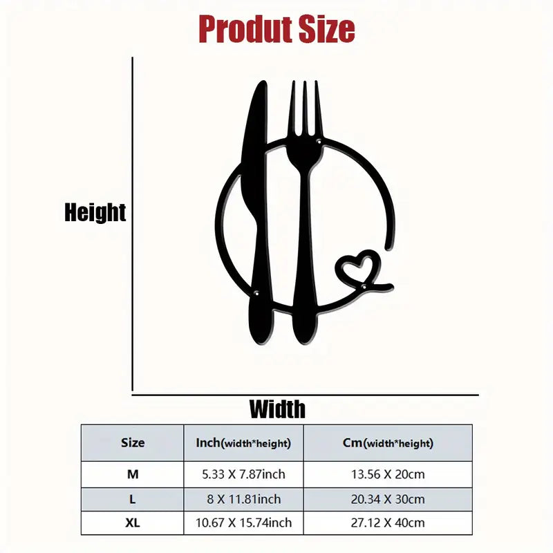 Fork and Knife Wall Art with Heart Accent - Kitchen Wall Decor
