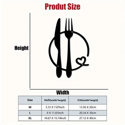 Fork and Knife Wall Art with Heart Accent - Kitchen Wall Decor
