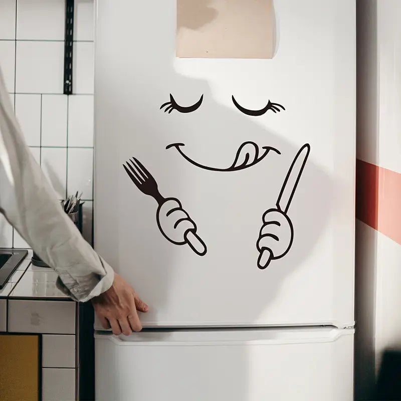 Fork & Knife With Smiley Face - Beautiful Kitchen Wall Decal - Best For Home & Restaurant