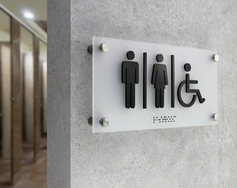 Restroom Sign with ADA - Toilet Door Plaque - All Gender Restroom Plate - Acrylic All Gender Sign